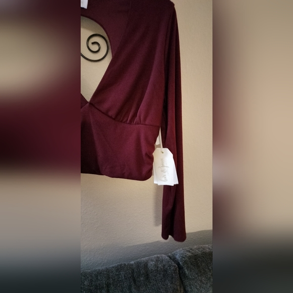 Love & piece Maroon Vneck Crop Top Size Large NWT. - Picture 5 of 9
